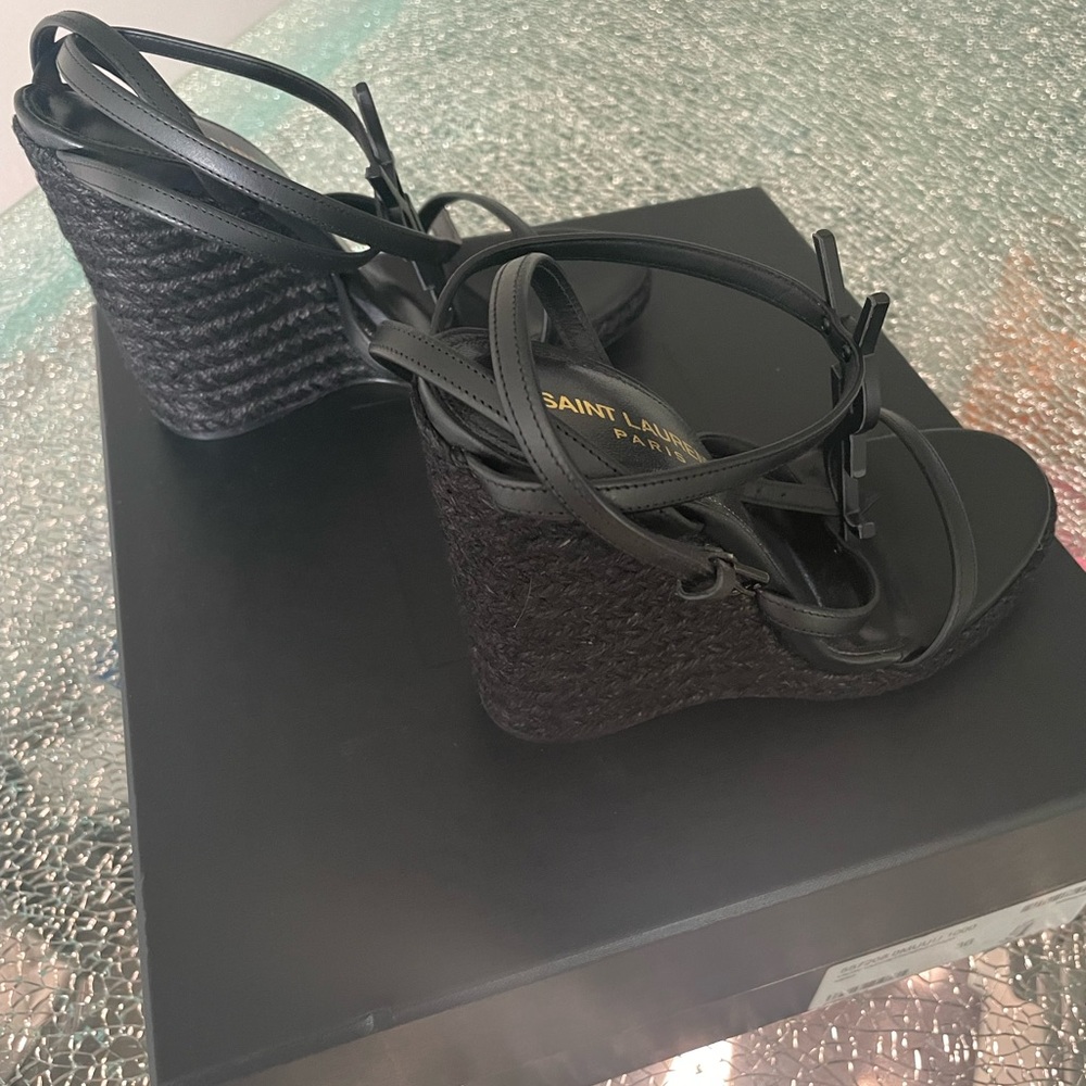 Saint Laurent Black Leather Wedges